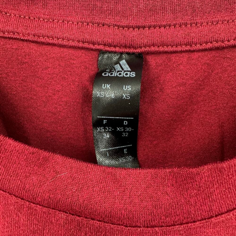 Adidas‎ Size XS Short Sleeve Athletic Top Red Adidas Logo White Tie Knot Front - Picture 3 of 4